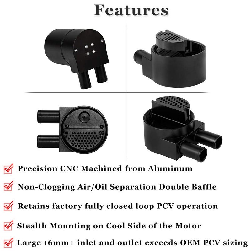 PQY Black Aluminum Alloy Reservior Oil Catch Can Tank with Silicone Radiator Hose Compatible with BMW N54 335i 135i E90 E92 E82 2006-2010 - Image 2